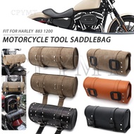 Motorcycle Retro Front/Rear Fork Bags PU Leather Handlebar Roll Bag Waterproof Saddlebag Fit For Har