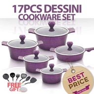 periuk batu Dessini 17pcs Periuk Rendang Periuk Batu Granite Induction, Granite Stone Casserole Set 