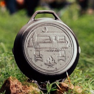 LODGE 漫遊旅行家美國製雙耳圓形鑄鐵煎鍋-夜幕營火27cm L8SKLWND