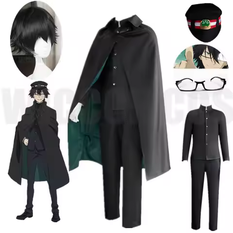 Young Ranpo Edogawa Cosplay Black Costume Wig Anime BSD Season 4 Hunting Dog Student Uniform Cloak H