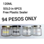 ☊✔120ML GLASS JAR, SOLD IN 6 PCS