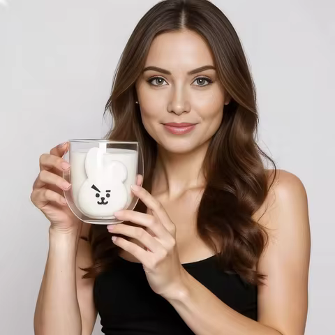 Anime BT21 Transparent Glass Cup Double Layer Heat Protection CHIMMY COOKY Milk Coffee Household Cup