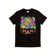 Mens Black Field Day T-Shirt - Vintage School Graphic Tee with Neon FIELD DAY Text - Soft Cotton Cre