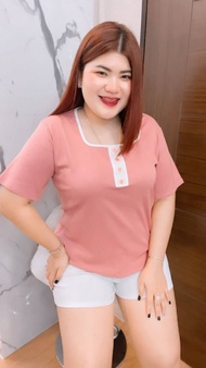 KA เสื้อยืด คอเหลี่ยม ไซส์​สาวอวบ  อก 38-48++​ ก่อนยืด38"