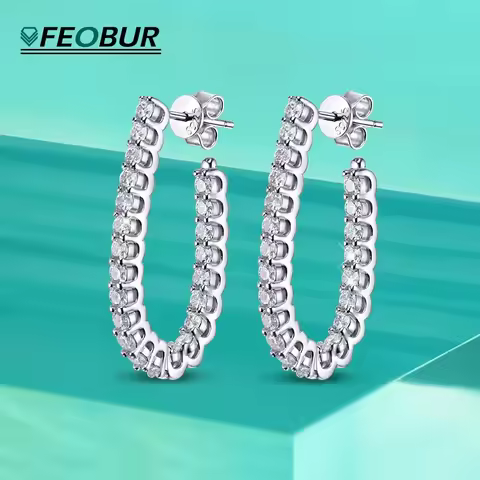 FEOBUR 1.8CT All Moissanite Hoop Earrings for Women Pure 925 Silver Certified Sparkling Lab Diamond 