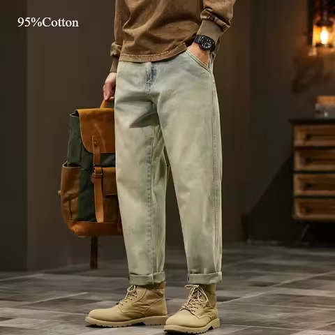 Men's 95% Cotton Jeans High Quality Loose Harem Pants Fashion Baggy Casual Outdoor Baggy Work Denim 