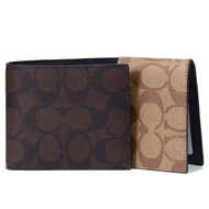 COACH Classic Presbyopic Men's Short Clip Scratch-Resistant PVC Leather Wallet Card Holder CA001 Dar