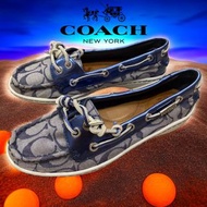 🍒 COACH蔻馳｜滿版老花C logo牛仔藍帆船鞋·休閒鞋Size:6B/23cm#二手