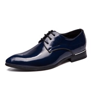Size 38-48 Men's Formal Leather Shoes Business Pointed Toe Lace-up Shoes Blue