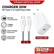VIVAN POWER C20S / C20SL Charger Set Adapter C Plus Type C to Lighning Cable / C To C PD 20W Quick C