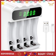 [Redpowderyan.] AA/AAA Battery Fast Charger, Smart Charger, 4 Battery Slots, LED Screen Displays Bat