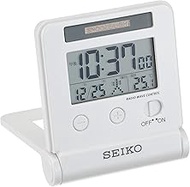 Seiko Clock SQ772W Travel Alarm Clock, Radio-Controlled Digital, Automatic Lighting, Calendar, Tempe