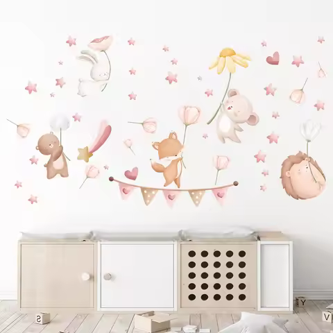 1pc Cartoon Star Animals Wall Stickers Decoration for Bedroom Decor Kids Baby Room Children's Room W