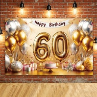 Golden 60th Happy Birthday Party Banner Photography Backdrop for 60th Birthday Party Decoration Back
