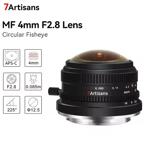 7artisans 4mm F2.8 225° APS-C Circular Fisheye MF Prime Lens For Sony E A6400 ZVE10 Fujifilm X X-T1 