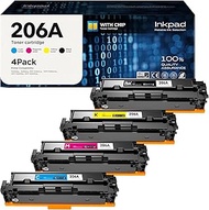 iNKPAD 206A Toner Cartridges 4 Pack (with Chip) 丨W2110A Compatible with HP Set 206A 206X for HP Colo