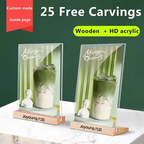 A4 Wooden Display Stand Acrylic A5 Table Menu Price Billboard Milk Tea Table Card Sign Double-Sided 