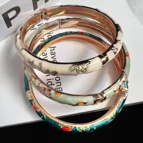 Cute Chinese Enamel Flowers Cloisonne Bracelets for Beautiful Women Vintage Ethnic Gold Color Ladies
