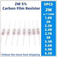 5pcs 2w carbon film resistor 5% 1.8R 2R 2.2R 2.4R 2.7R 3R 3.3R 3.6R 3.9R 4.3R ohm