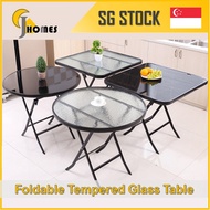 Dining Mahjong Table Outdoor Garden Balcony Tempered Glass Foldable Round Portable