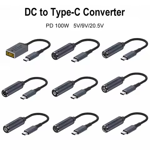 DC to Type C PD 100W Power Adapter Converter 5.5X2.5 7.4X0.6 5/9/20V Laptop Charger USB C Connector 