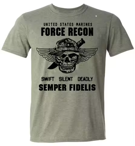 USMC T-shirt US Marines Semper Fidelis Devil Dog Military Force Recon Tshirt Men Cotton Tees Streetw