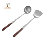 Wok Spatula and Ladle Tool Set, 17 Inches Spatula for Wok, Stainless Steel Wok Spatula