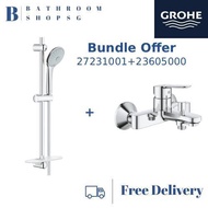 Grohe 27231001 Euphoria 110 Shower Rail Sets Bundle with BauEdge Wall Mount Bath Mixer 23605000