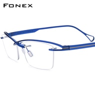 FONEX กรอบแว่นตาไททาเนียมผู้ชาย2023ผู้หญิงใหม่กึ่งไม่มีขอบแว่นตาสี่เหลี่ยม F85756ครึ่งกรอบแว่นตาออพติคอล