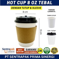 8 oz Hot Thick Paper Cup - With Lid & Sleeve - 8oz Coffee Paper Cup