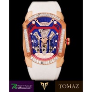 TOMAZ Watch - GT Skeleton TW028-D10 [Rosegold/Blue/Red] White Swarovski [White Rubber Strap] Origina