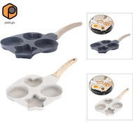 [prettyia] 4-cup Egg Pan Nonstick Frying Pan Aluminium Alloy with Wooden Handle Non Stick Divided fo