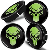 Biomar Labs 4 x 60 mm Universal Plastic Hub Caps Wheel Centre Hub Caps Green Black Skull Car Tuning