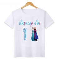 Disney Princess Frozen Elsa Anna Birthday Girl T-Shirt Children's Clothing 1 2 3 4 5 6 7 8 9 Years O