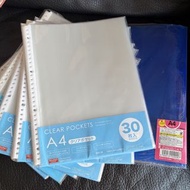 Daiso 30個入 活頁快勞 替芯 活頁紙 活頁袋 活頁膠袋 套 30孔 4孔 2孔 文件夾 A4 clear pockets 30 holes 4 holes 2 holes