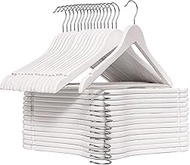 White Wood Bridal Dress Hangers 30 Pack Wooden Coat Hanger, Heavy Duty Clothes Hangers, Solid Wood H