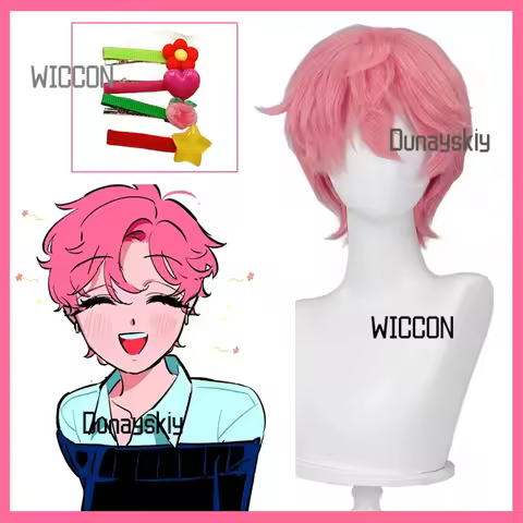 Alien Stage Mizi Ivan Till NEW anime short pink wig peach star Til red flower Ivan love Accessories 