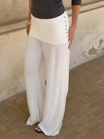JULISSA MO High Waist Single Breasted Women Pants White Double Layer Solid Long Trousers Autumn Loos