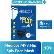 MEDICOS M99 FLIP LITE SURGICAL FACE MASK 5PLY BLACK 10'S