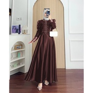 Zaira Sakura Dress Maxy Gamis Muslim Wanita Modern Matt Silk Mix Brukat Premium OOTD Pesta Kondangan