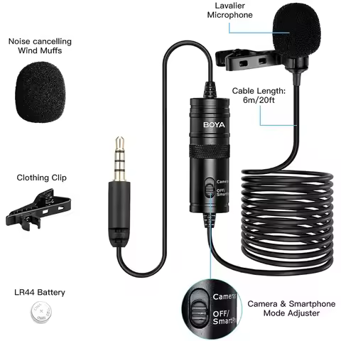 BOYA BY-M1 Condenser Lavalier Lapel Clip-on Microphone 3.5mm TRRS 6M Mic For PC iphone DSLR Camera Y