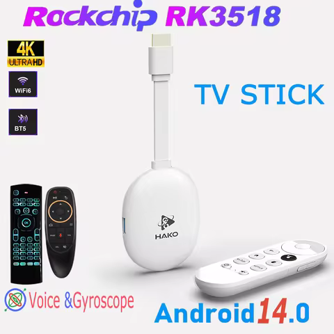 H96 Max HAKO Android14.0 TV Stick RK3518 Quad Core 4K Wifi6 BT5.4 Voice Assistant Gyroscope Remote C