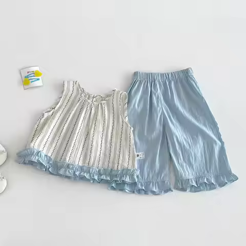 Summer New Style Baby Casual Top Set for Girls-With Lace Baby Jacket and Mosquito-Proof Pants in a T