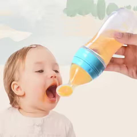 Baby Feeding Bottle With Spoon 90ml Silicone Newborn Infant Squeeze Spoon Toddler Food Supplement Fo