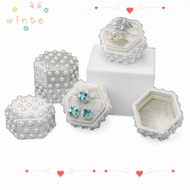 WINTE Ring Box, Pearl Velvet Hexagon Elegant Jewelry Box, Vintage Wedding Decor 2/3 Slots with Detac
