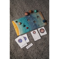 Wooden Solar System Set | Natural & Colour | 1 Puzzle Board, 8 Planets & Montessori 3 Part Card | Pr