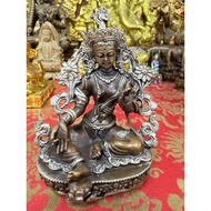 Two-Color Green Tara Small Buddha Statue (9cm)~Nepal Copper Statue~(Can Be Installed) Good