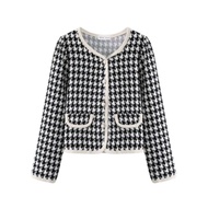 Blazer Cardigan Knitt Rajun Crop Latest Women Korean Style Plaid Jacket
