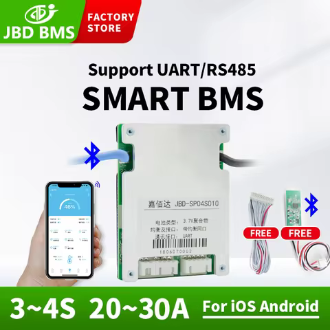 JBD BT APP Smart BMS 4S Lifepo4 12V For Lithium Battery Management System 3S 4S 30A UART RS485 NTC C