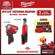 MILWAUKEE M12 3/8'' Fastening Solution Combo M12 FIW38 Impact Wrench M12FIW38 Ratchet M12 FHIR38 M12FHIR38 49-66-7007